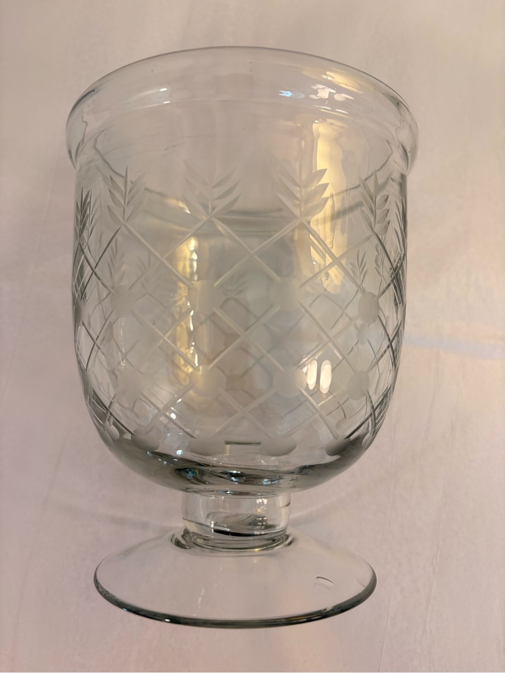 Etched Clear Glass Pedestal 6β Tall Hurricane / Vase